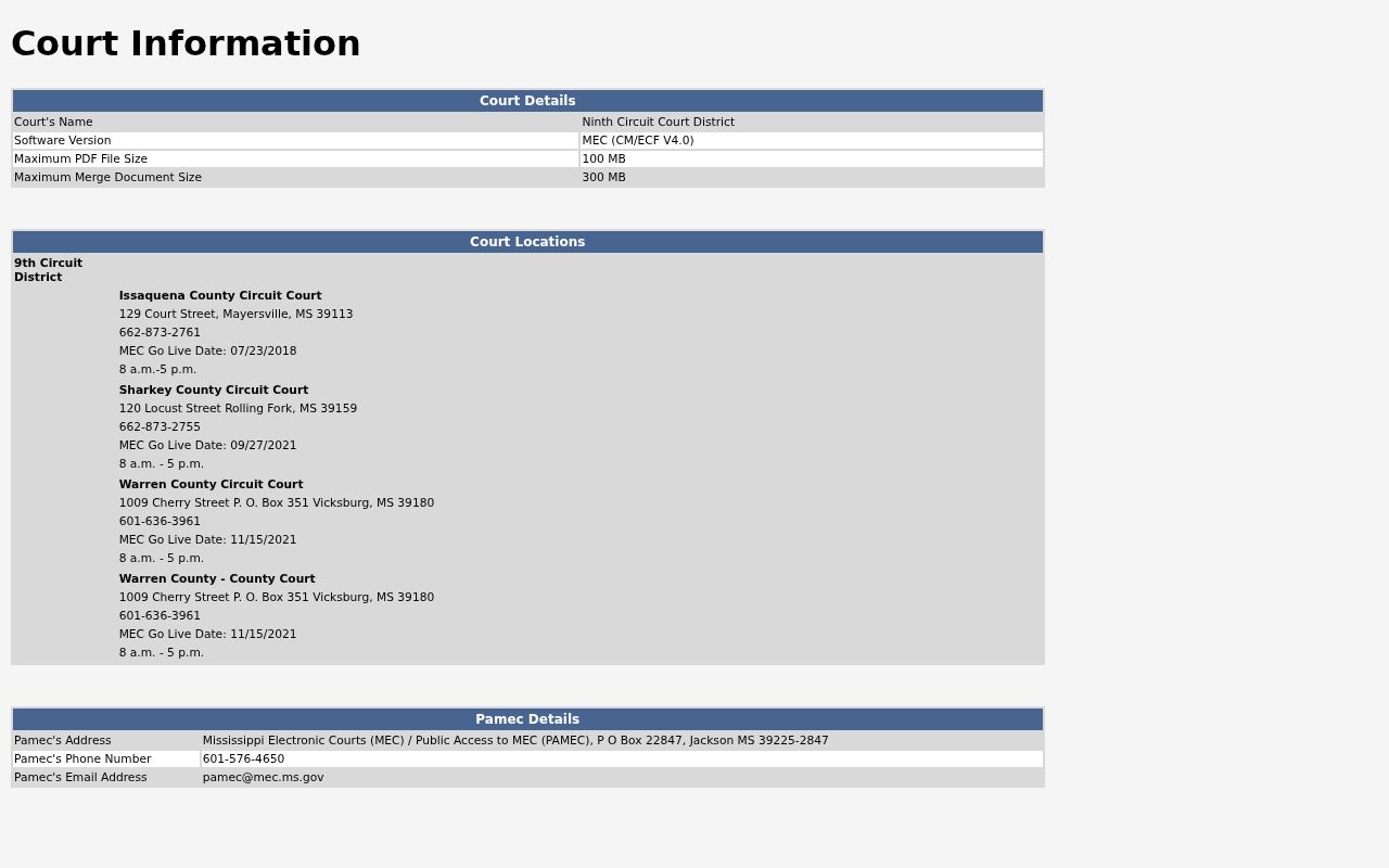 Issaquena County case search Circuit Court Information page