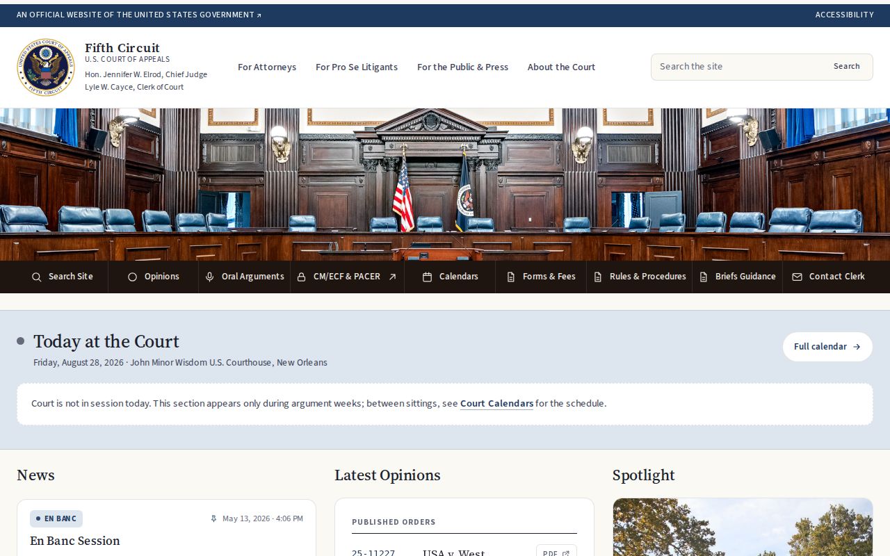 Issaquena County court calendar separate from federal appellate court website