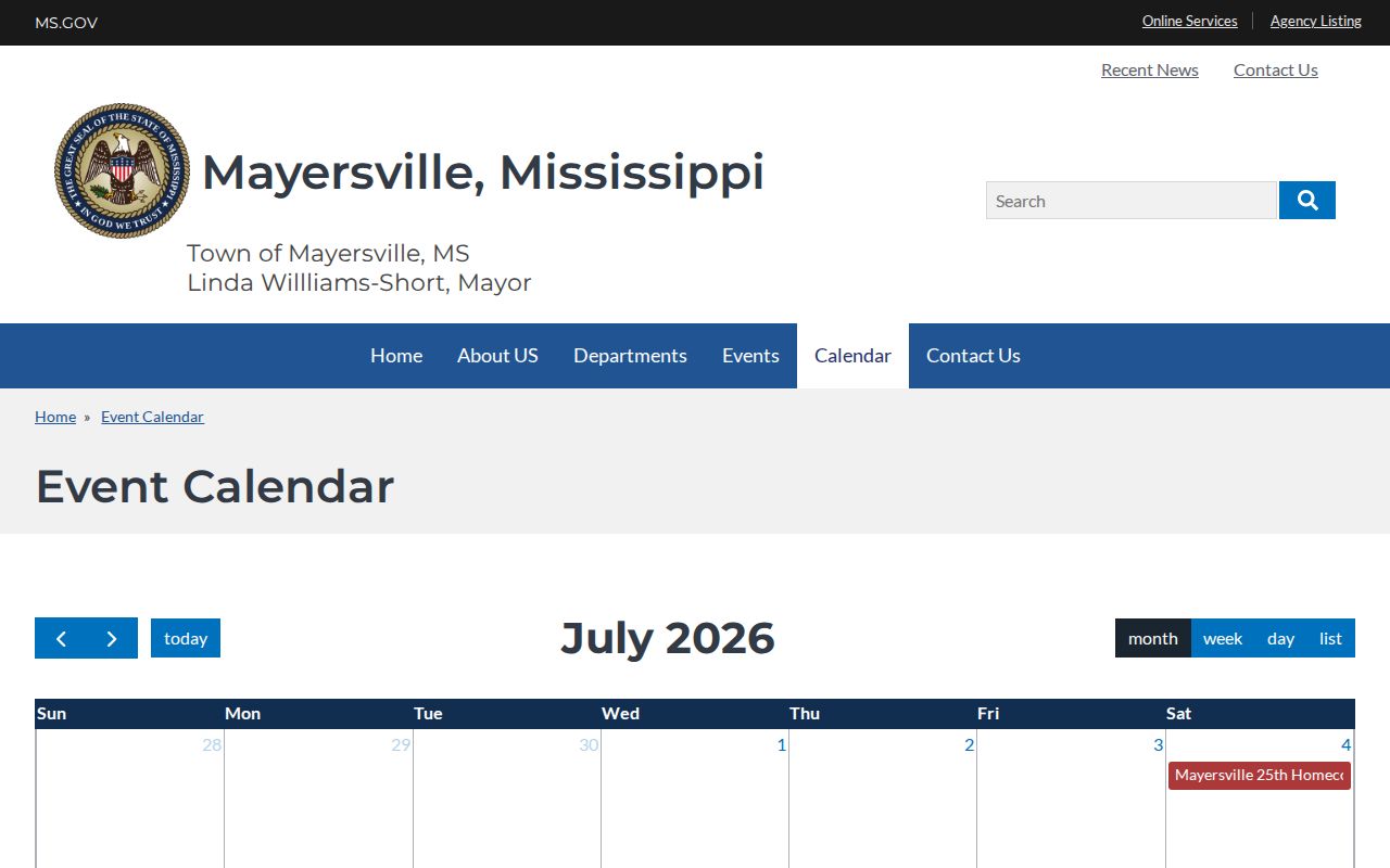 Issaquena County court calendar distinction from Mayersville town event calendar