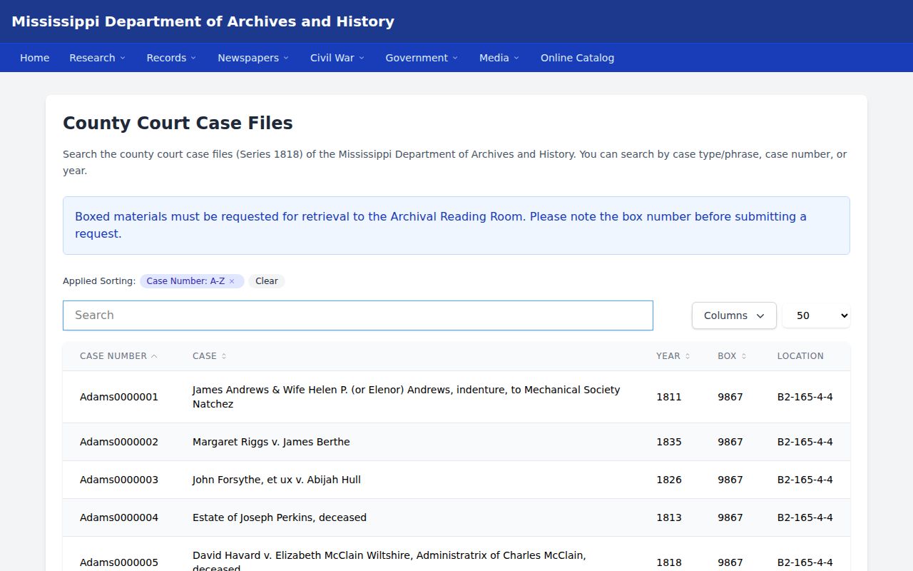 Issaquena County court records MDAH county case files search